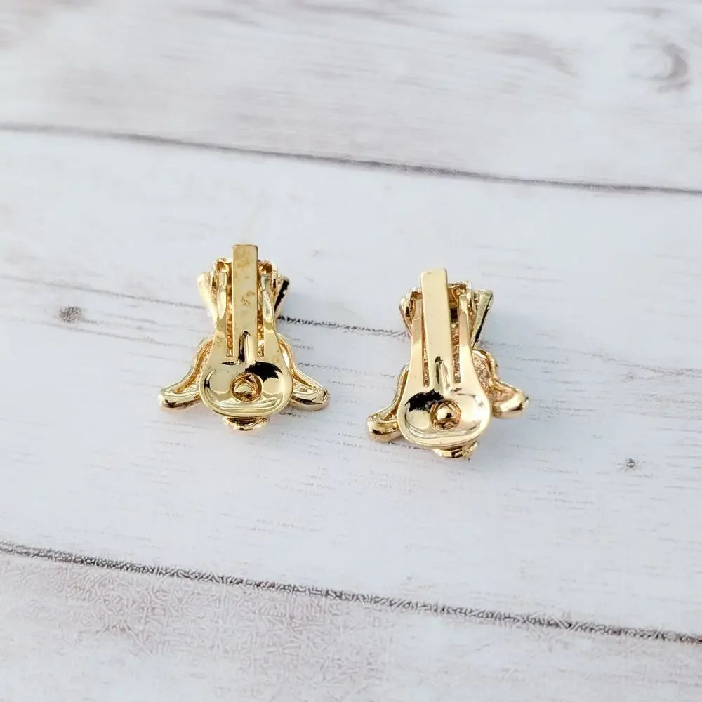 Vintage Clip On Earrings Gold Tone Angel - Fair Condition